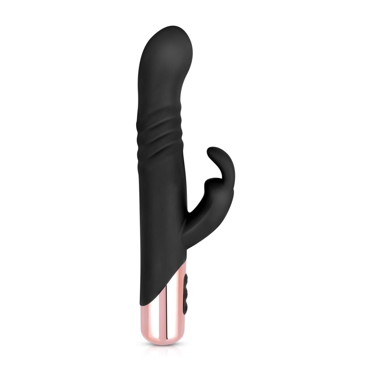 Вібратор-кролик Rosy Gold з імітацією фрикцій - Rabbit Vibrator with thrusting function - Black