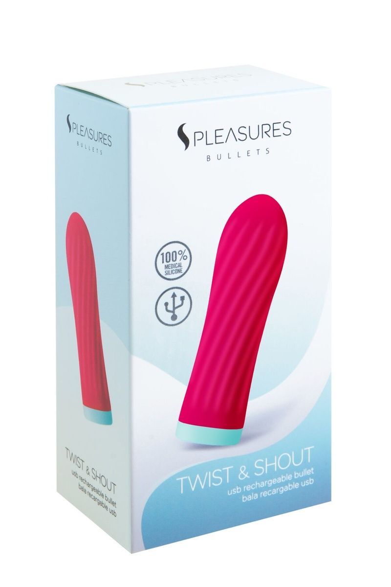 Віброкуля S Pleasures Bullets Twist & Shout Cerise, яскраво-рожева, ребриста поверхня, 10 режимів