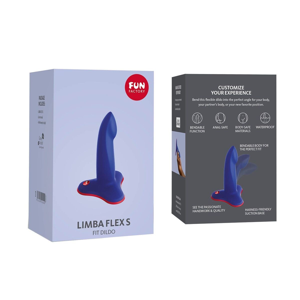 Фалоімітатор Fun Factory LIMBA FLEX S, синій, гнучкий, з ефектом пам&rsquo;яті, підходить для точки G