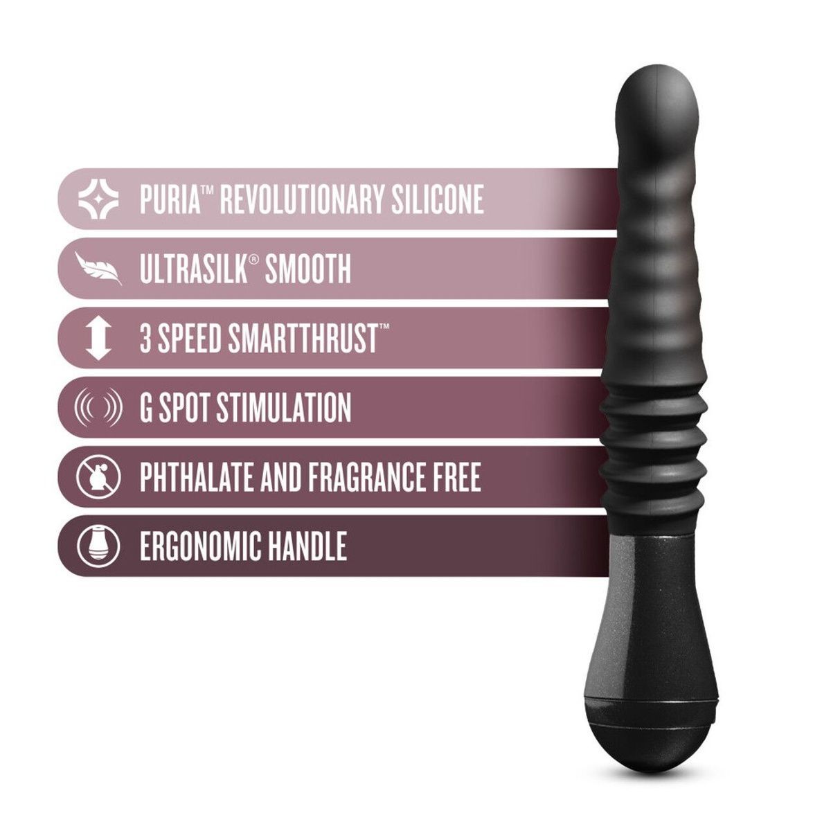 Пульсатор Blush Temptasia &ndash; Lazarus Thrusting Dildo &ndash; Black, ребристий стовбур, 3 швидкості