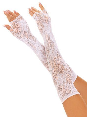 Митенки Leg Avenue Lace Opera Length Fingerless Gloves, белые, ажурные, длина выше локтя