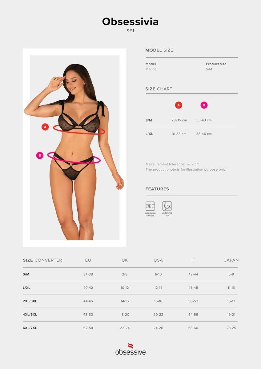 Напівпрозорий еротичний комплект Obsessive Obsessivia 2-pcs set black, бюстгальтер та трусики, S/M