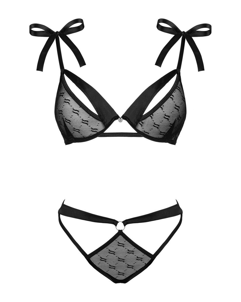 Напівпрозорий еротичний комплект Obsessive Obsessivia 2-pcs set black, бюстгальтер та трусики, S/M