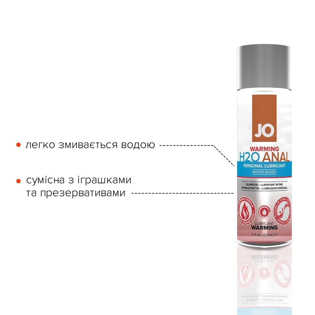 Анальная смазка JO ANAL H2O &mdash; WARMING (60 мл) разогревающая, на водной основе