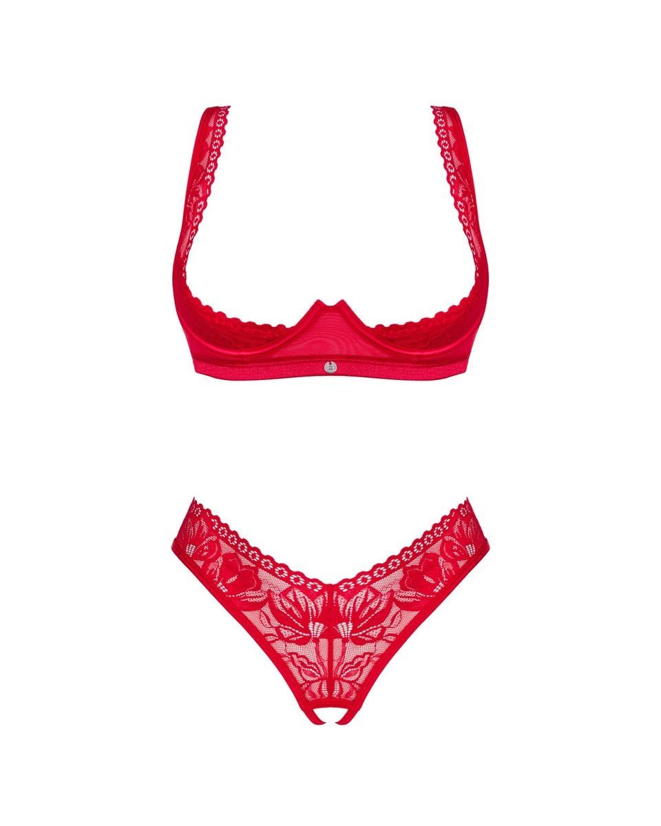 Комплект белья Obsessive Lacelove cupless 2-pcs set XL/2XL Red, открытый доступ, открытая грудь