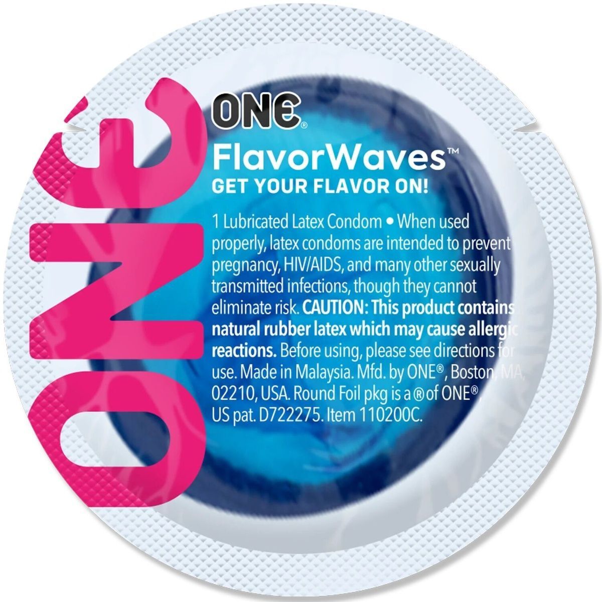 Ароматизированный презерватив ONE FlavorWaves Bubblegum, 1 шт, фиолетовый, запах жевательной резинки