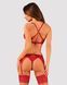 Комплект белья Obsessive Lacelove cupless 3pcs set Red, бюстгальтер, стринги, пояс для чулок, XS/S