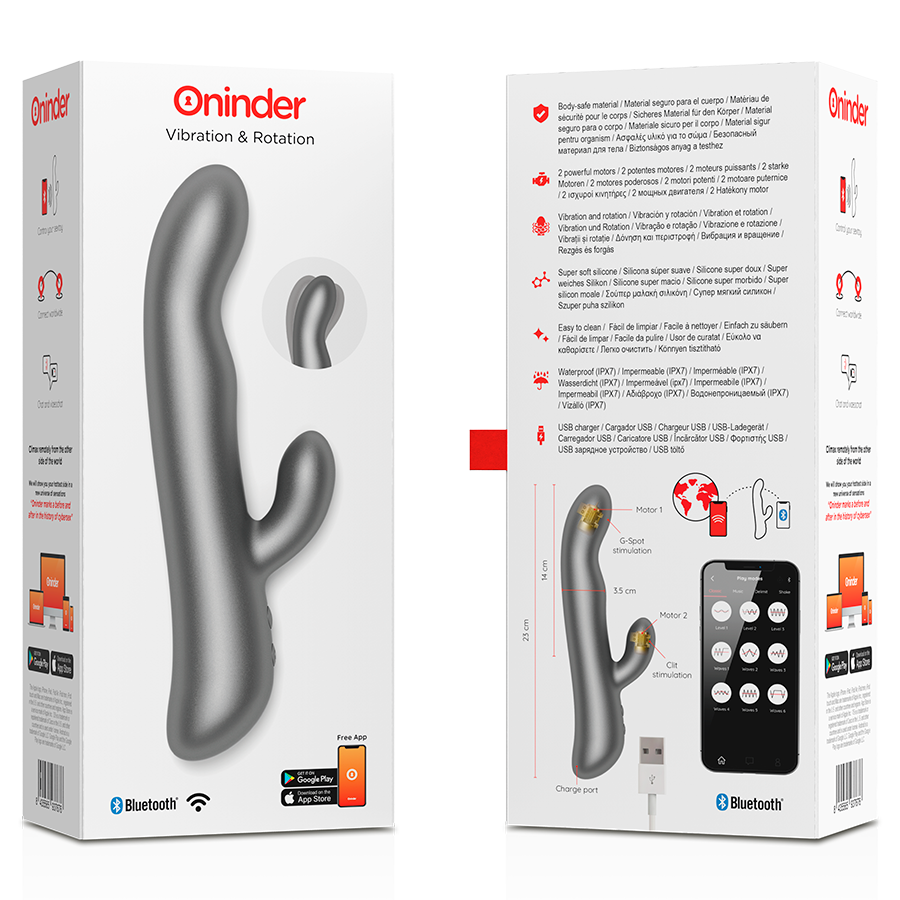 Смарт вібратор-кролик з рухливою голівкою VIBRATION & ROTATION,чорний Oninder