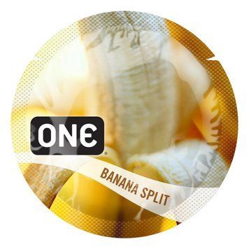 Ароматизированный презерватив ONE FlavorWaves Banana Split, 1 шт, желтый, запах бананового десерта