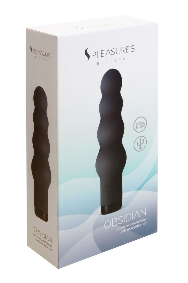 Вібратор S Pleasures Bullets Obsidian, чорний, у вигляді ряду кульок, 10 режимів, діаметр 4 см