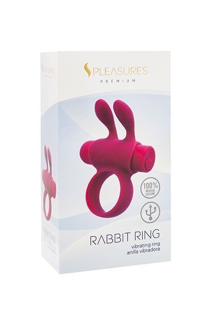 Ерекційне віброкільце S Pleasures Premium Rabbit Ring, рожеве, зі знімною віброкулею та вушками