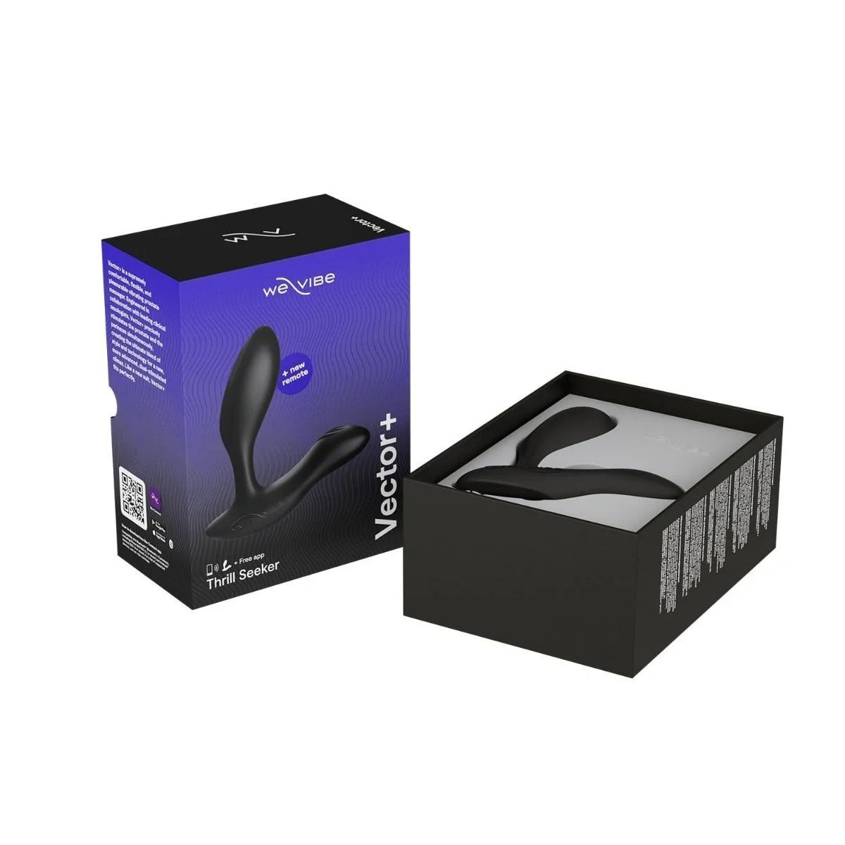 Смарт-вибромассажер простаты We-Vibe Vector+ CHARCOAL BLACK, пульт ДУ, регулируемый угол наклона