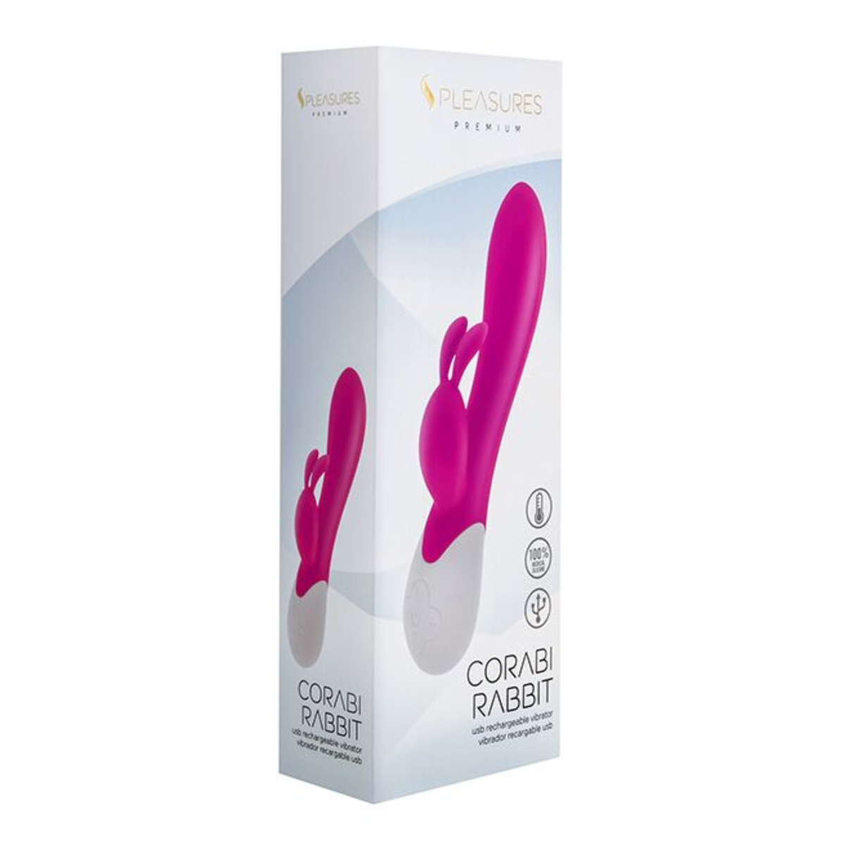 Вибратор-кролик S Pleasures Premium Corabi Rabbit, розовый, ушки для клитора, 16 режимов, нагрев