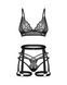 Комплект Obsessive Blomentis 3-pcs set, м&rsquo;який ліф, стрінги зі стрепами, пояс із гартерами, XS/S