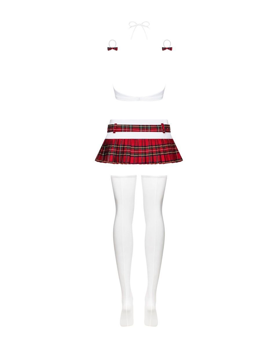 Еротичний костюм школярки з мініспідницею Obsessive Schooly 5pcs costume L/XL, біло-червоний , L/XL
