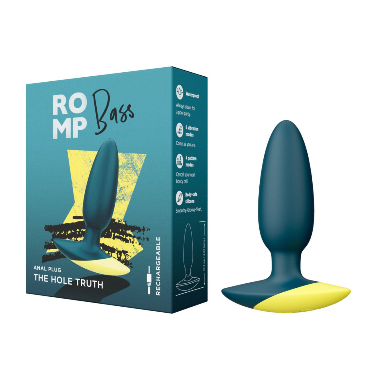 Анальна вібропробка Romp Bass Dark Green, силікон, перезаряджувана, макс. діаметр 3 см