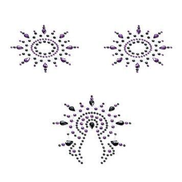 Пэстис из кристаллов Petits Joujoux Gloria set of 3 - Black/Purple, украшение на грудь и вульву