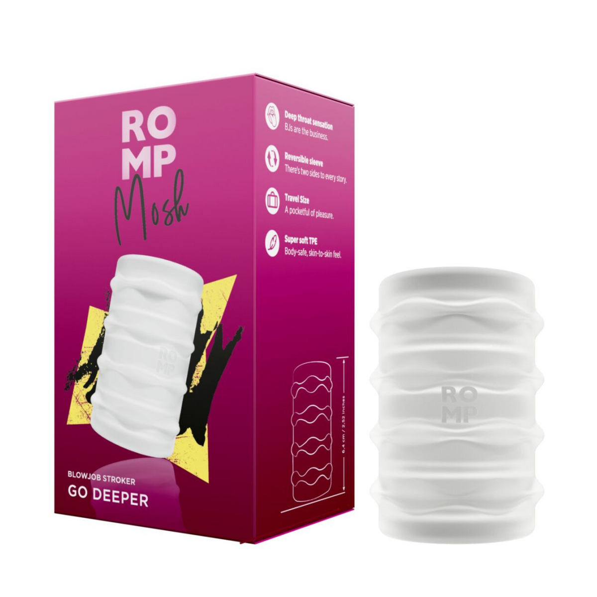 М&rsquo;який мастурбатор Romp Mosh Transparent, двосторонній, наскрізний, для пар та мінету