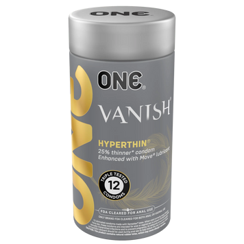 Презервативи ONE Vanish Hyperthin, 12 шт, ультратонкі, зі змазкою, подарункове паковання-тубус