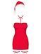 Сорочка Obsessive Kissmas chemise, красная, чокер, гартеры и шапочка с помпоном в комплекте, S/M