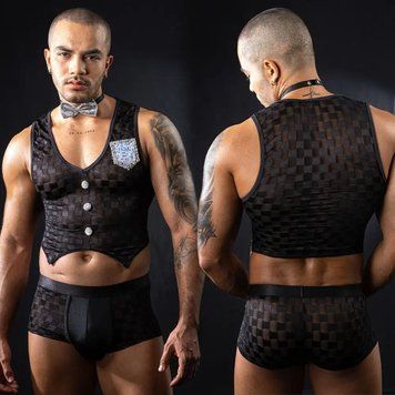 Мужской эротический костюм официанта JSY &laquo;Обаятельный Михаэль&raquo; One Size, топ, трусы, бабочка, One size