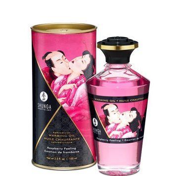 Разогревающее масло Shunga Aphrodisiac Warming Oil &ndash; Raspberry Feeling (100 мл) без сахара, вкусное