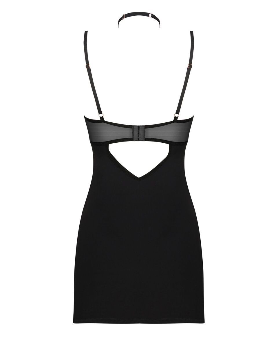 Сорочка Obsessive Selinne chemise & thong Black, стрінги, подвійні бретелі, XS/S